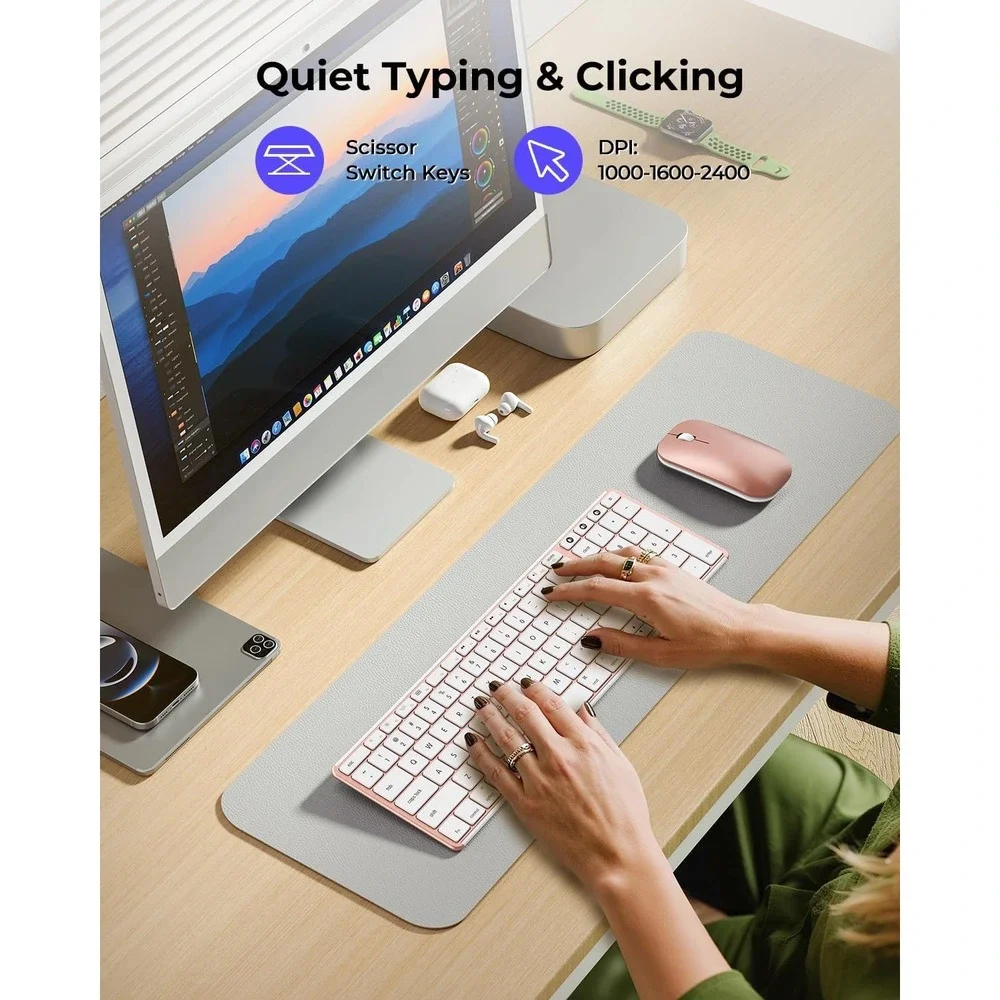 Seenda Bluetooth Keyboard Mouse Combo Rose Gold Mac iPad Ultra Slim Office New